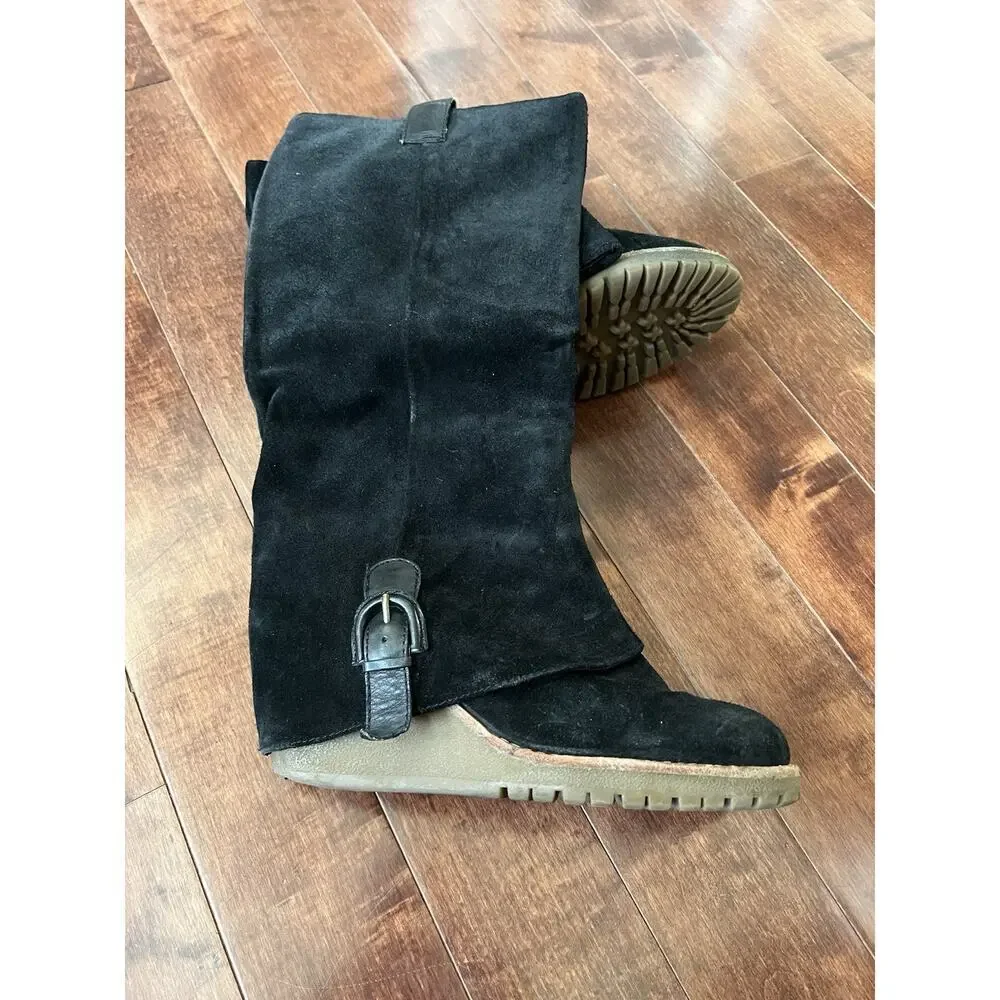 Ash Black Suede Over-the-Knee Wedge Boots